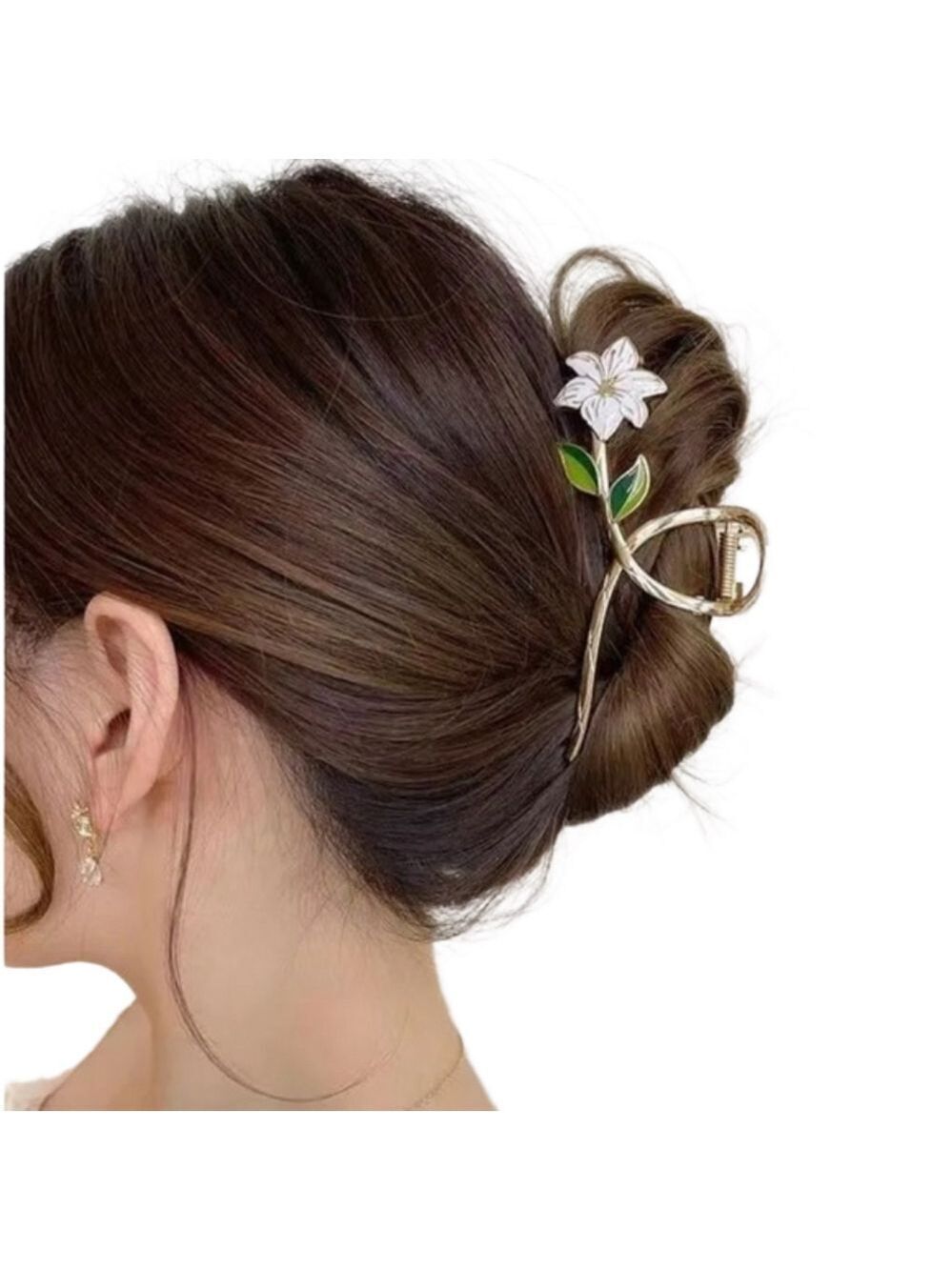 $20 (2 for $30) Beautiful Metal Hair Claw Clip With Painted White Lily Flower